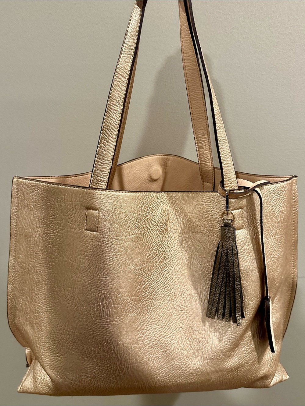 Metallic Gold Tote Bag with Tassel Matching Make Up Bag included.